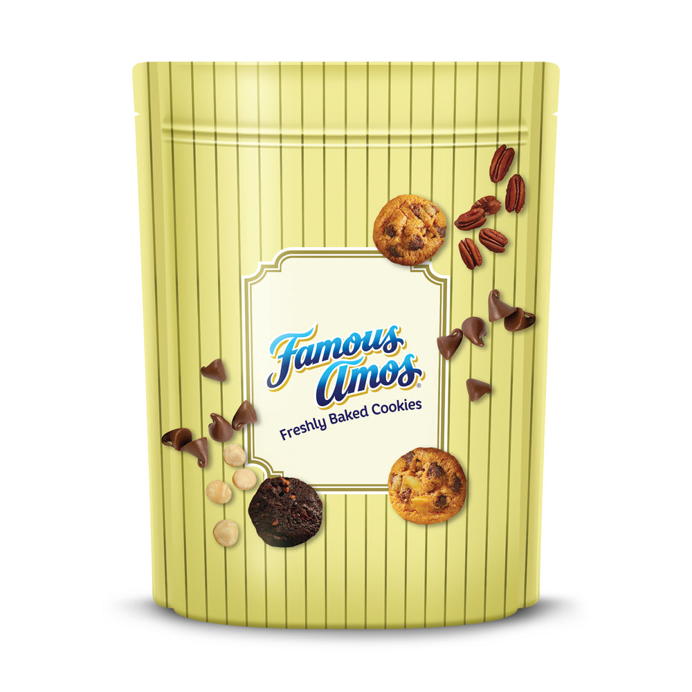 Famous Amos Malaysian cookies in the brand's yellow striped bag