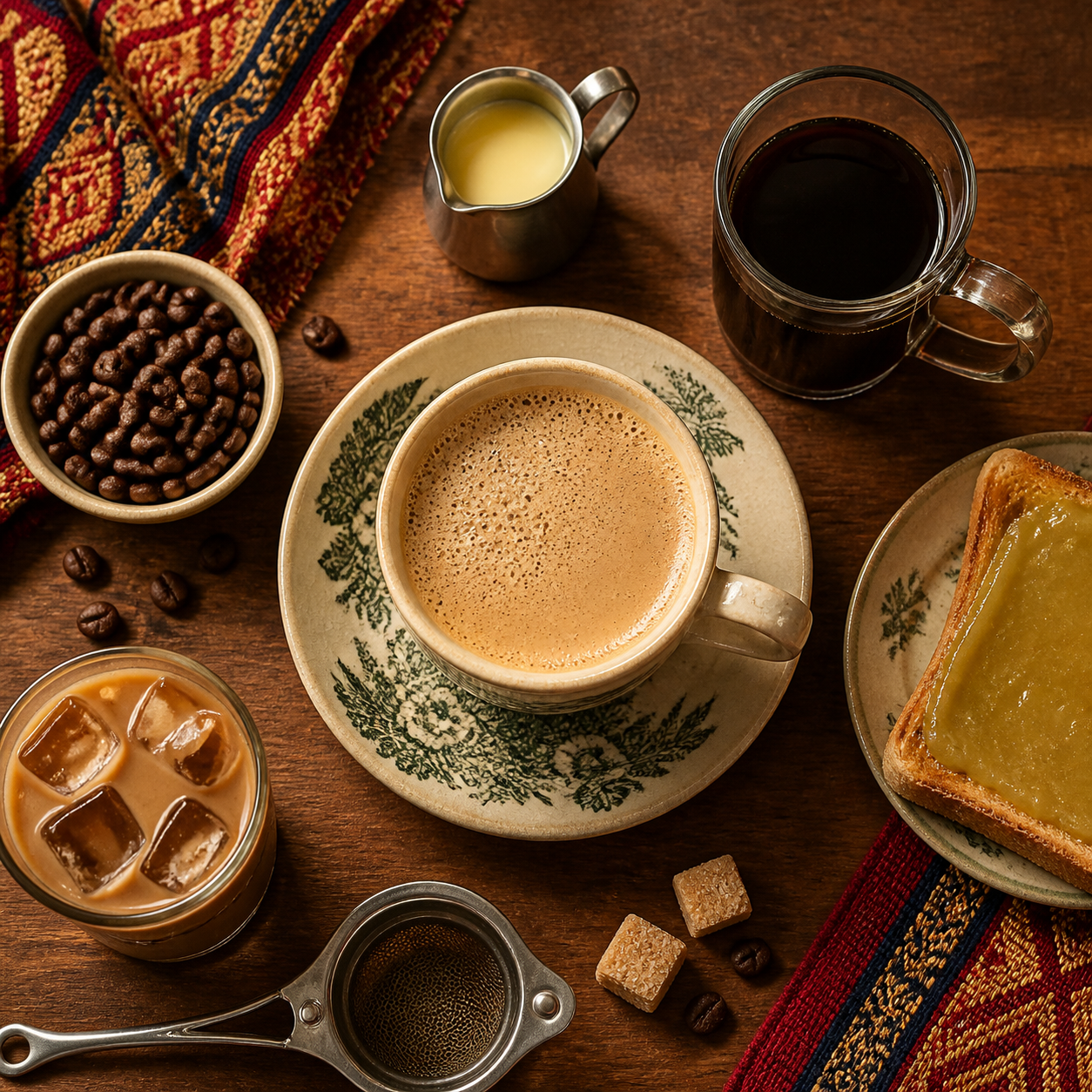 Malaysian kopitiam white coffee, brewed and in sachets
