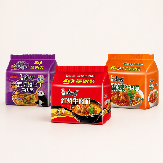 Master Kong Roasted Beef, Spicy Beef and Sauerkraut Beef instant noodle five packs