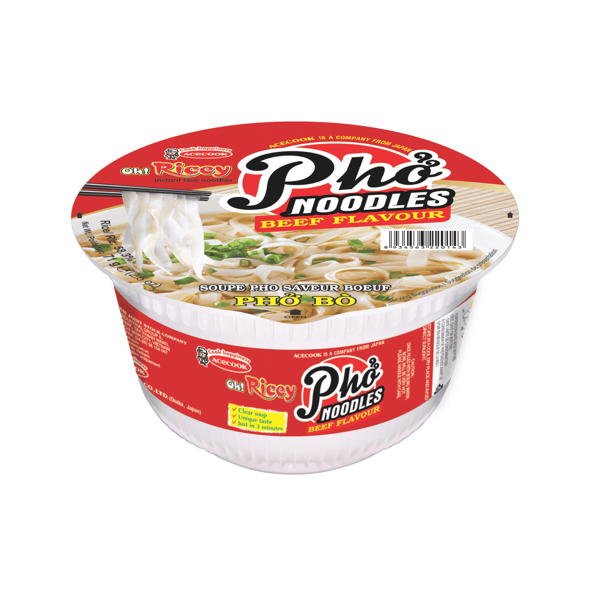 Oh! Ricey Phở Bò Beef Flavour Instant Rice Noodle Bowl 71g single retail unit