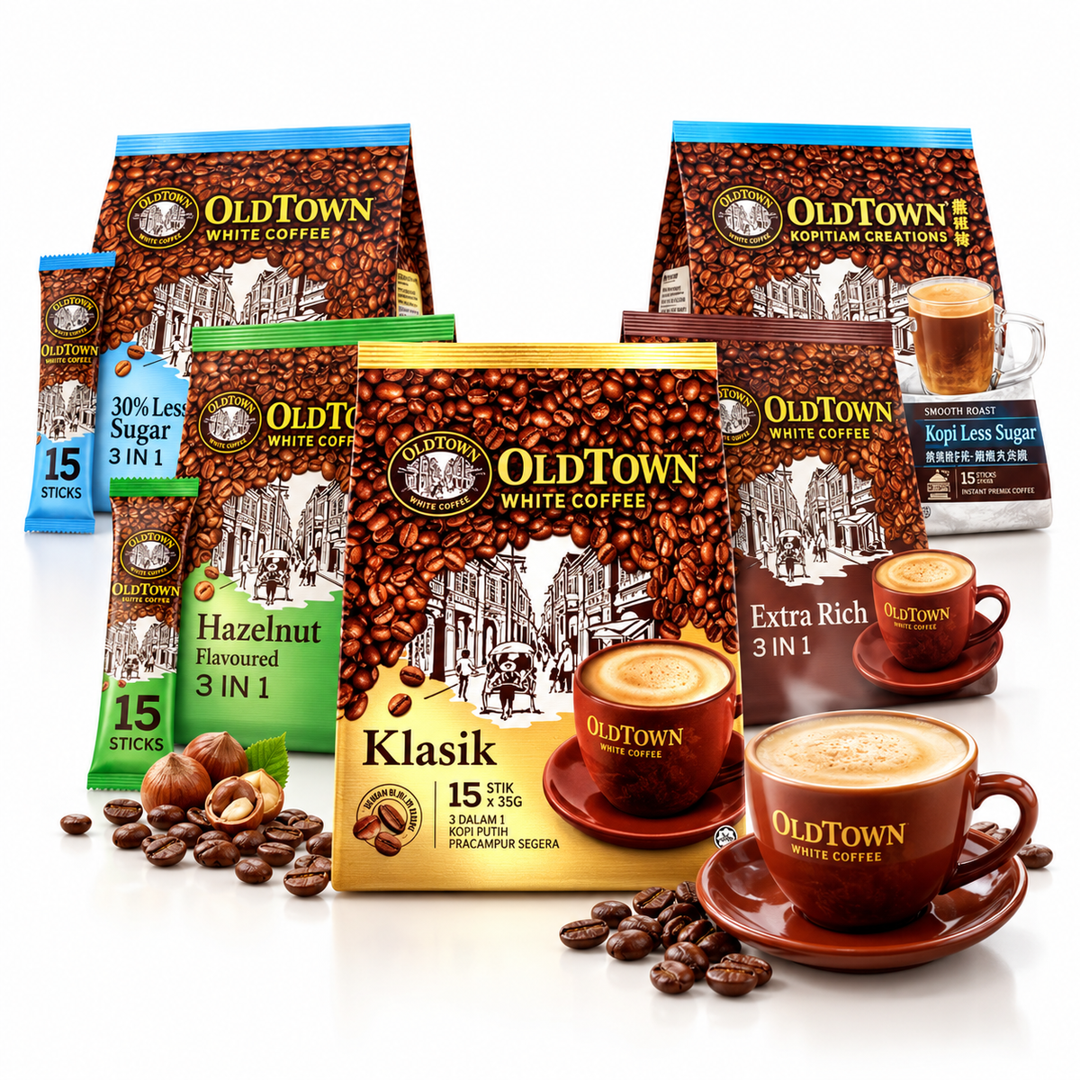 Old Town White Coffee 15 Sachets – Group Product Cover