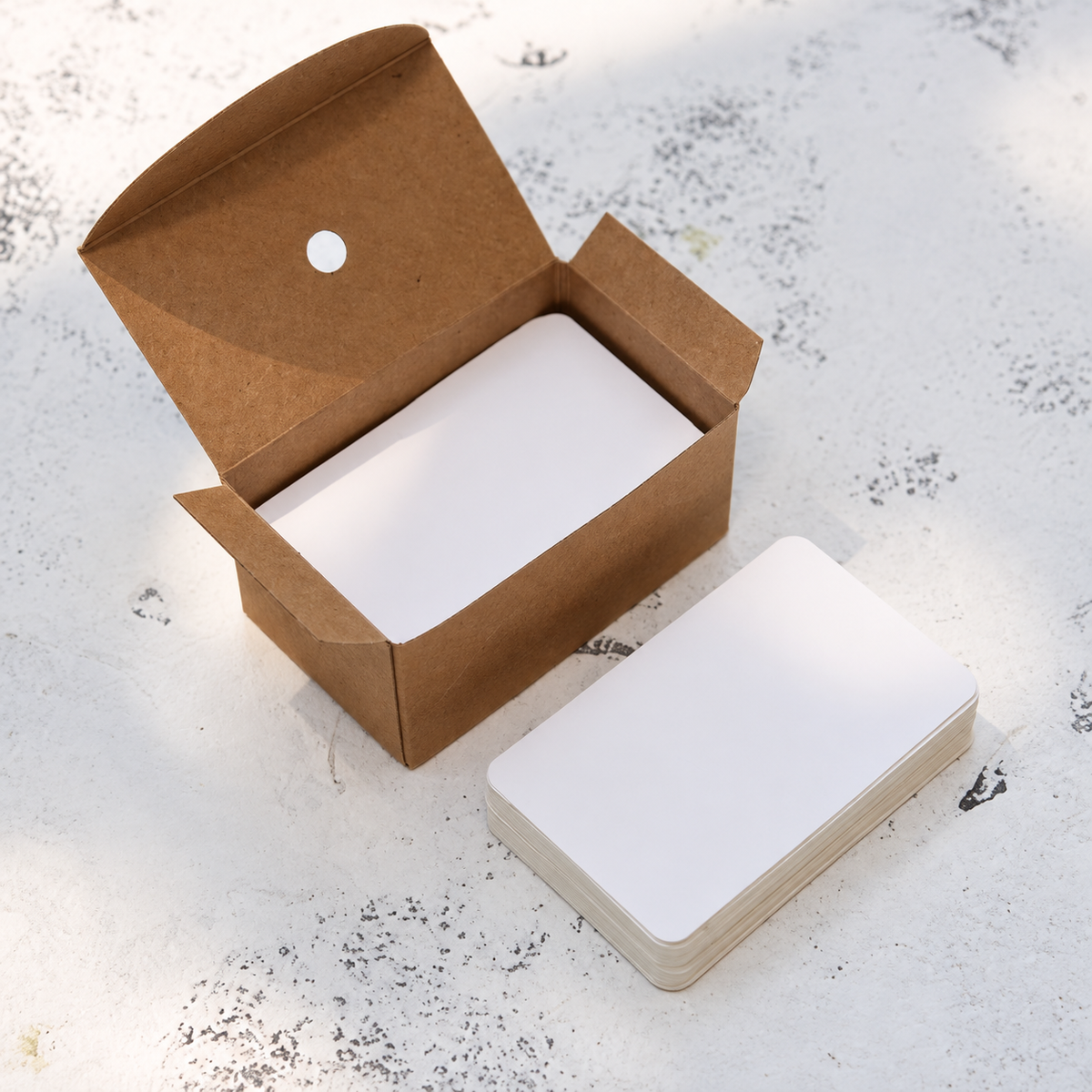 Blank white gift cards with a kraft card box